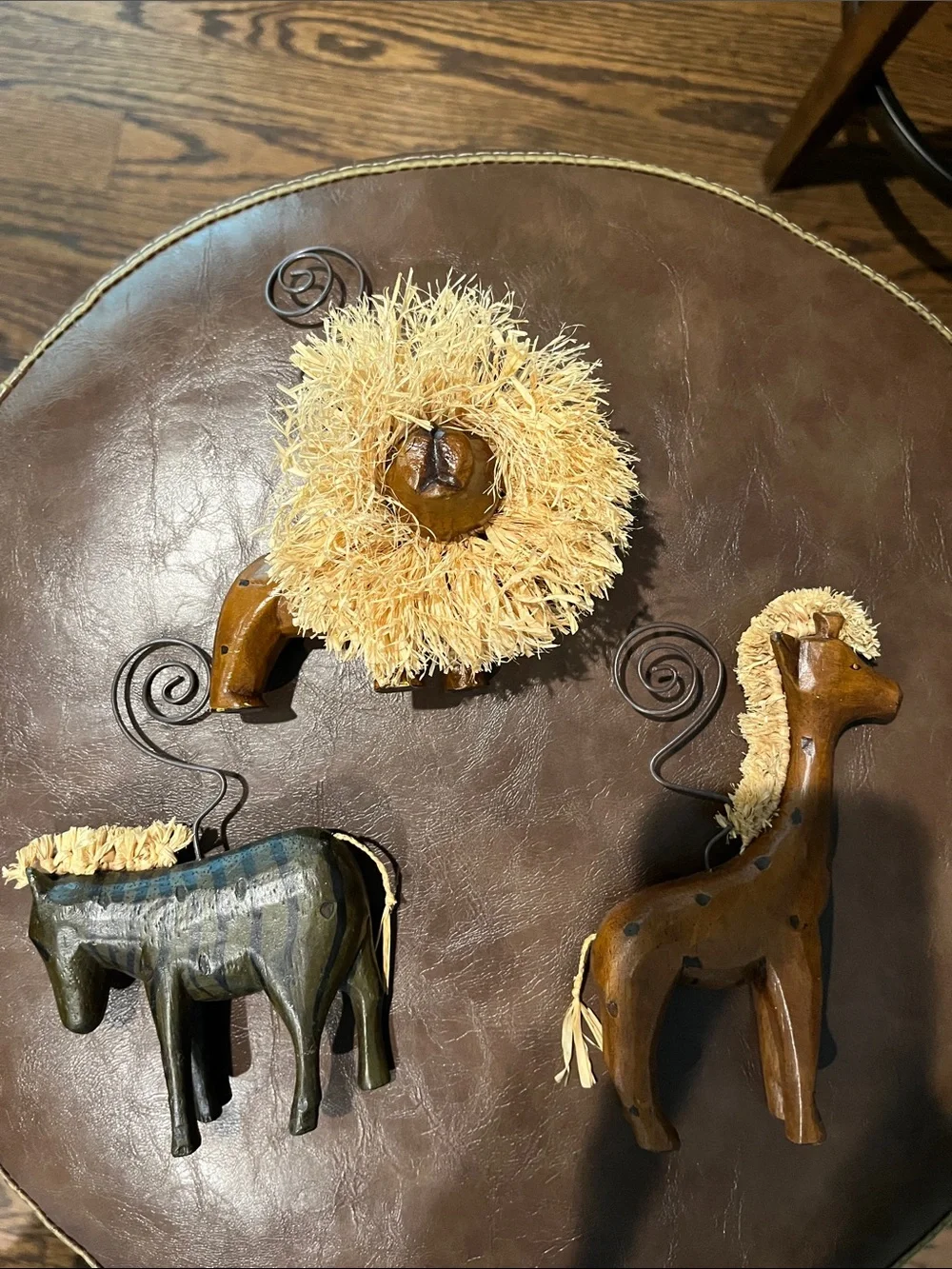 Handcrafted Wooden Safari Animal Decor Set of 3/ photo holders - Brown
